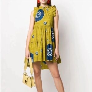 ULLA JOHNSON TAMSIN YELLOW RUFFLE SAND DOLLAR DRESS SIZE 8